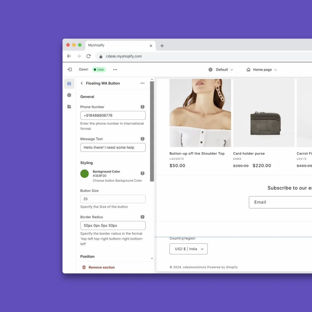 Floating Whatsapp Chat Button - Shopify