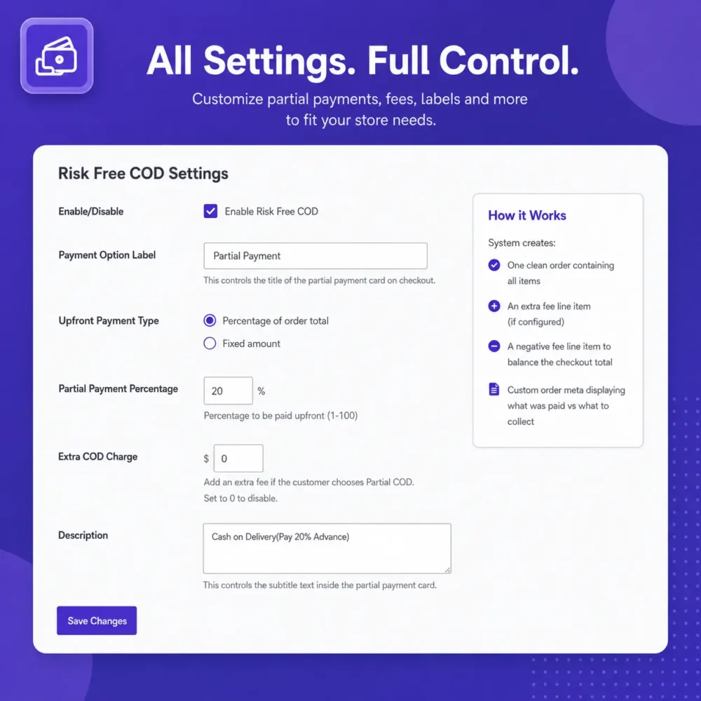 Partial COD - Risk Free COD Woocommerce Settings Partial COD - Risk Free COD Woocommerce